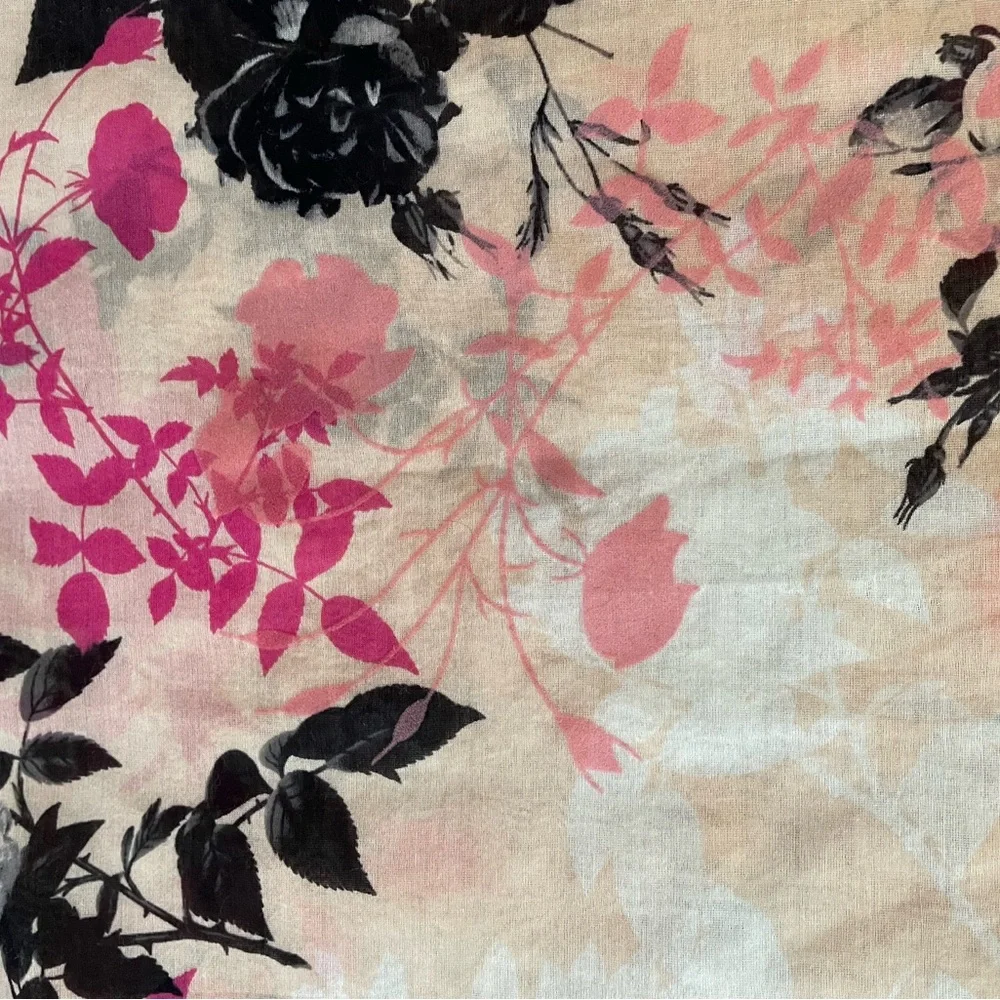 Talbots Cotton Silk Floral Scarf Pink Rose Print 26x66 Lightweight Wrap